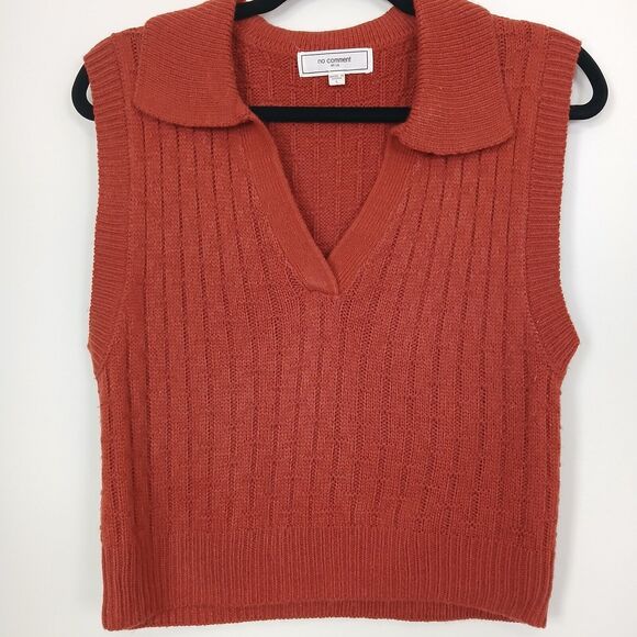 No Comment Collared Sleeveless Knit Sweater‎ Women Large Textured Retro Preppy - Picture 1 of 9